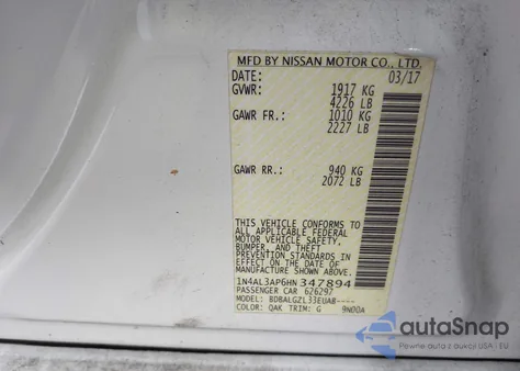 2017 Nissan Altima 2.5 S из США, поврежденный, VIN 1N4AL3AP6HN347894